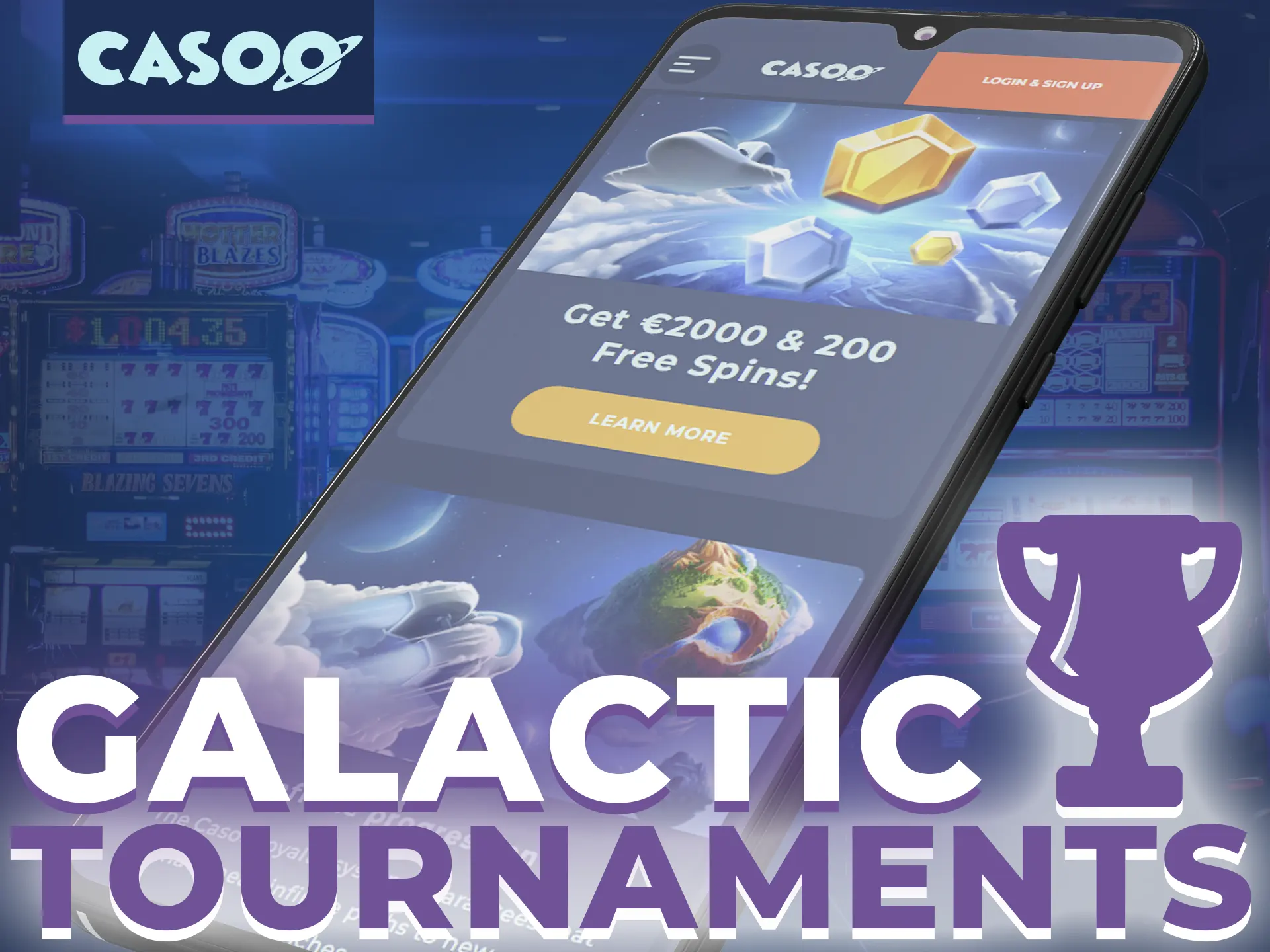 Win free spins and cash with Galactic Tournaments at Casoo.
