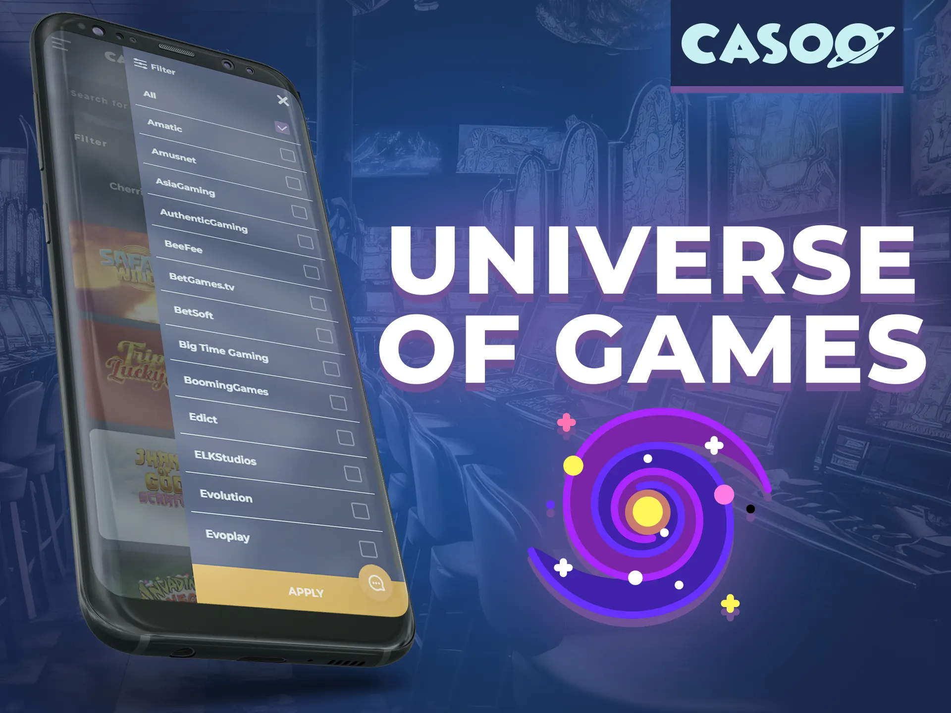 You can get into the universe of casino games, with big variety of games at Casoo casino.