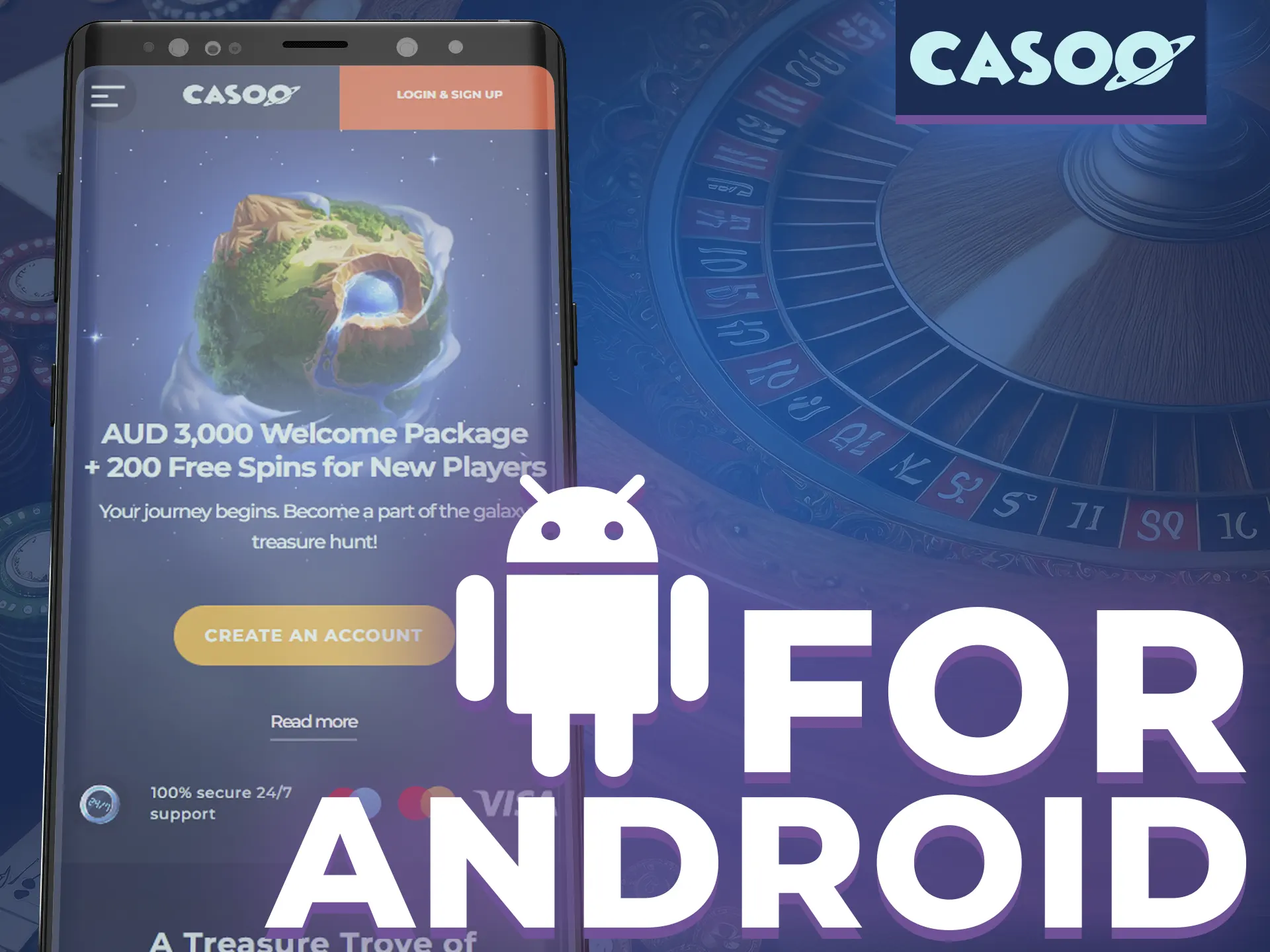 Mobile version of Casoo casino available on Android.