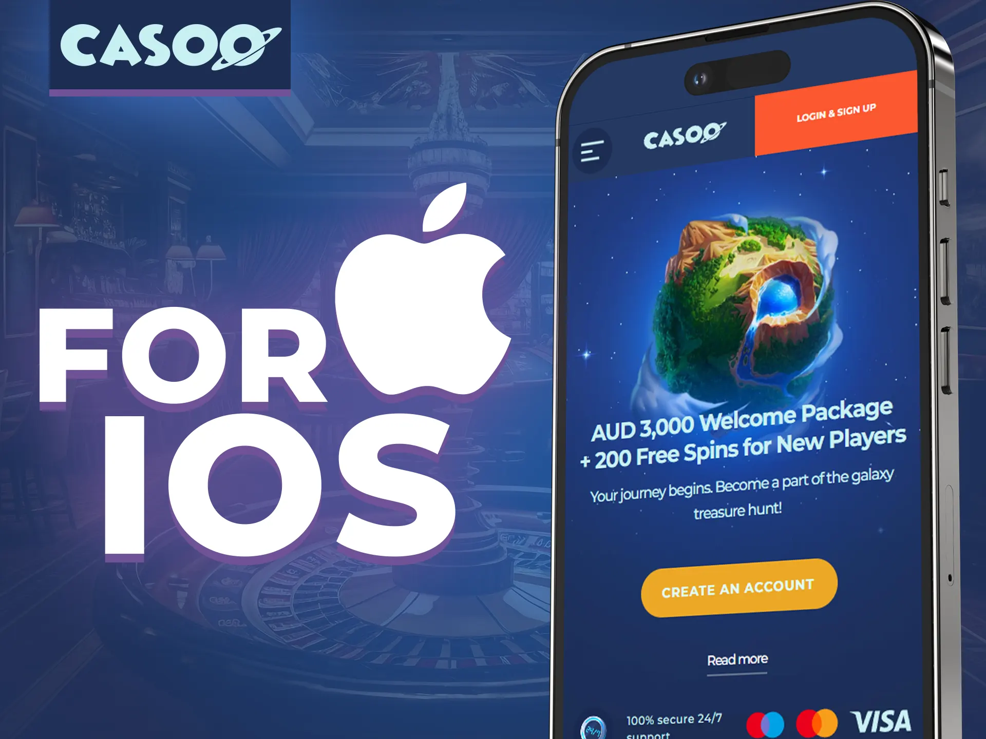 Mobile version of Casoo casino available on iOS devices.