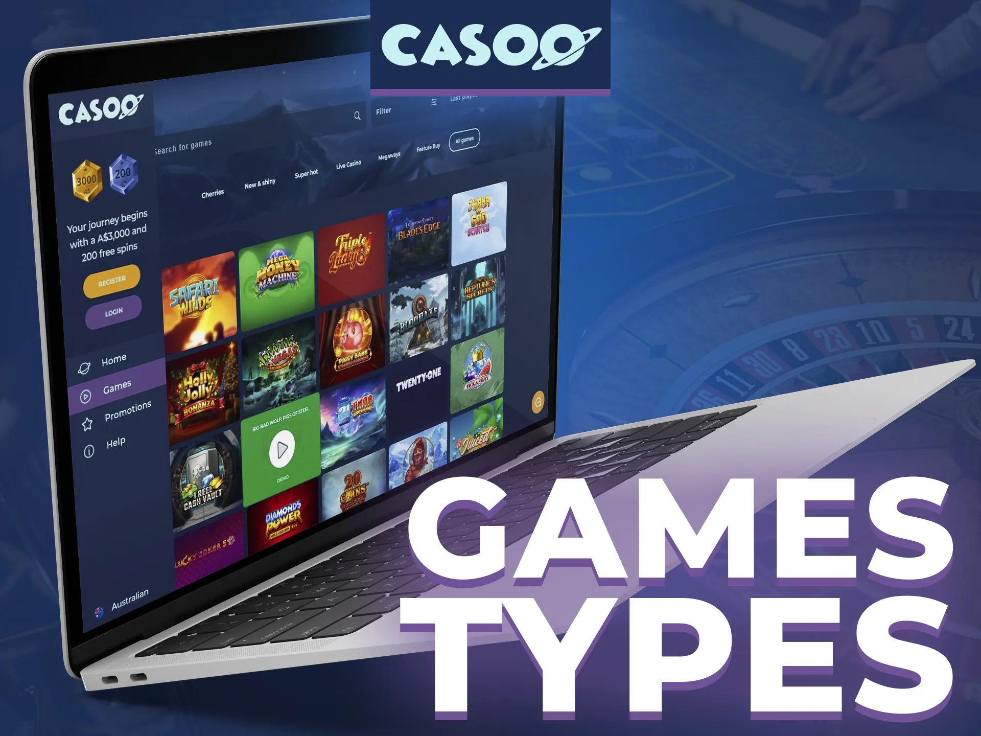 Enjoy a huge variety of games types at Casoo casino.