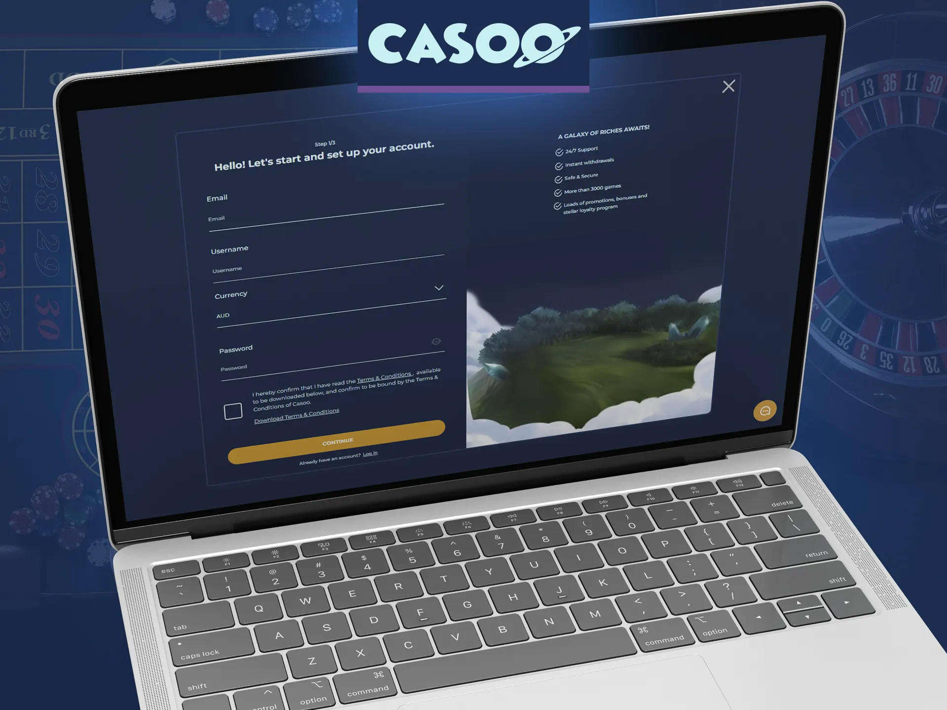 Learn how to register at Casoo casino.