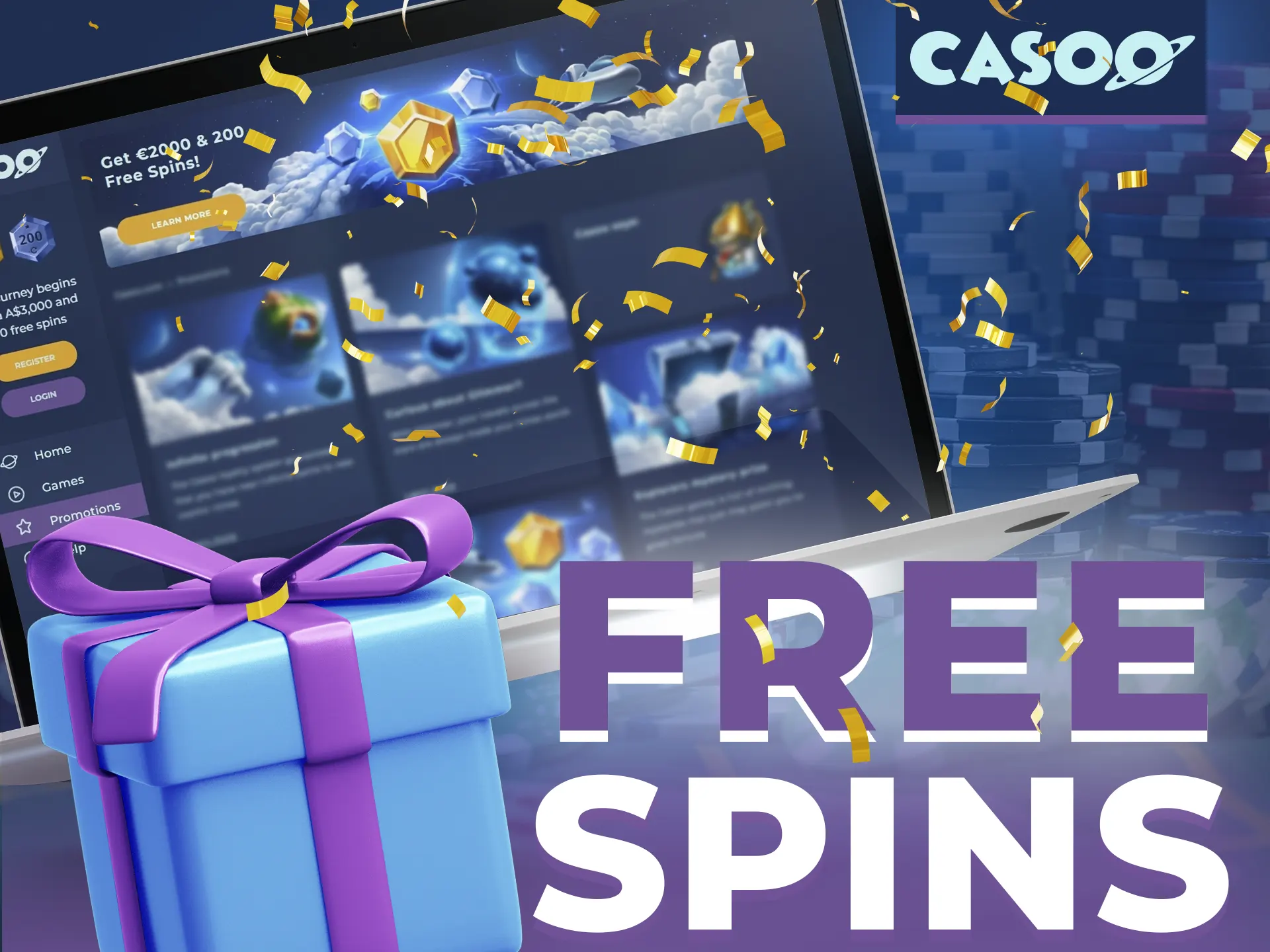 You can get free spins with welcome package.