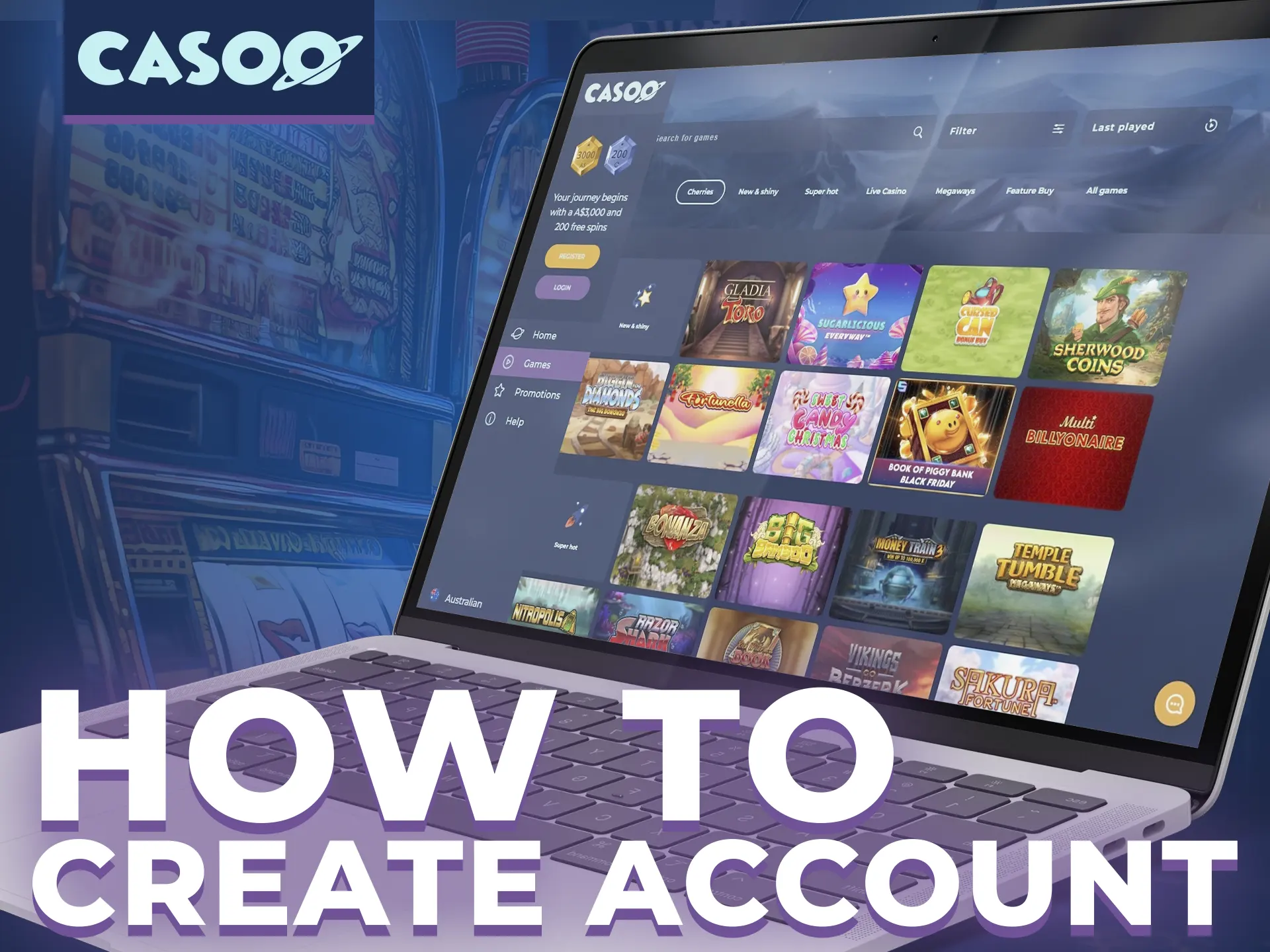 There is an instruction how to create account at Casoo online casino.
