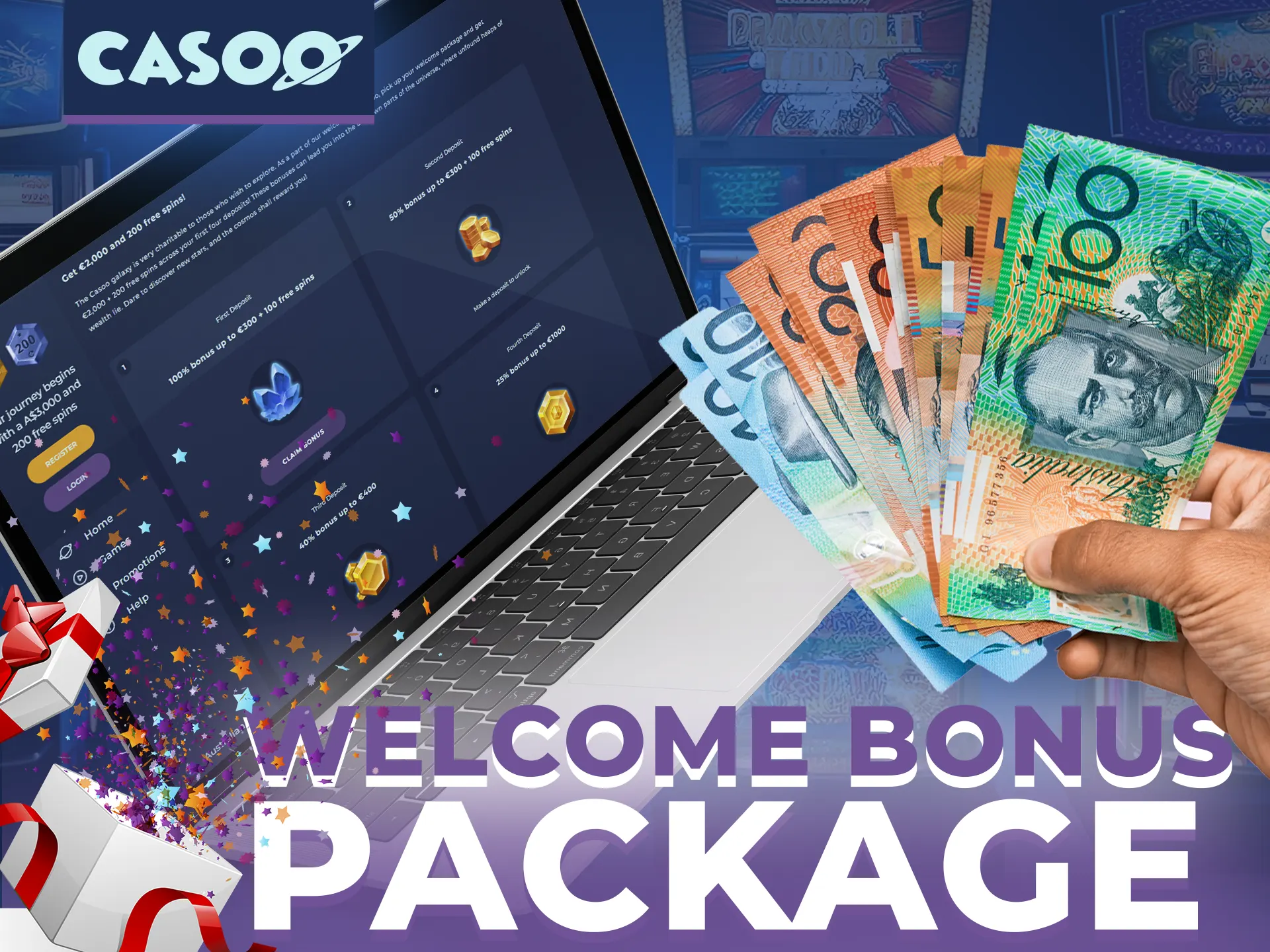 Enjoy big bonuses with welcome package at Casoo casino
