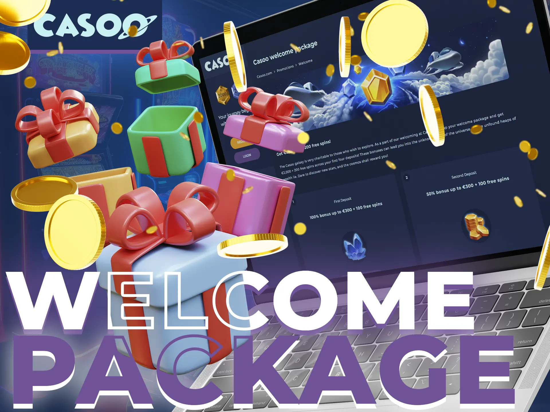 Take a great bonuses from welcome package and start making mind blowing winnings at Casoo!