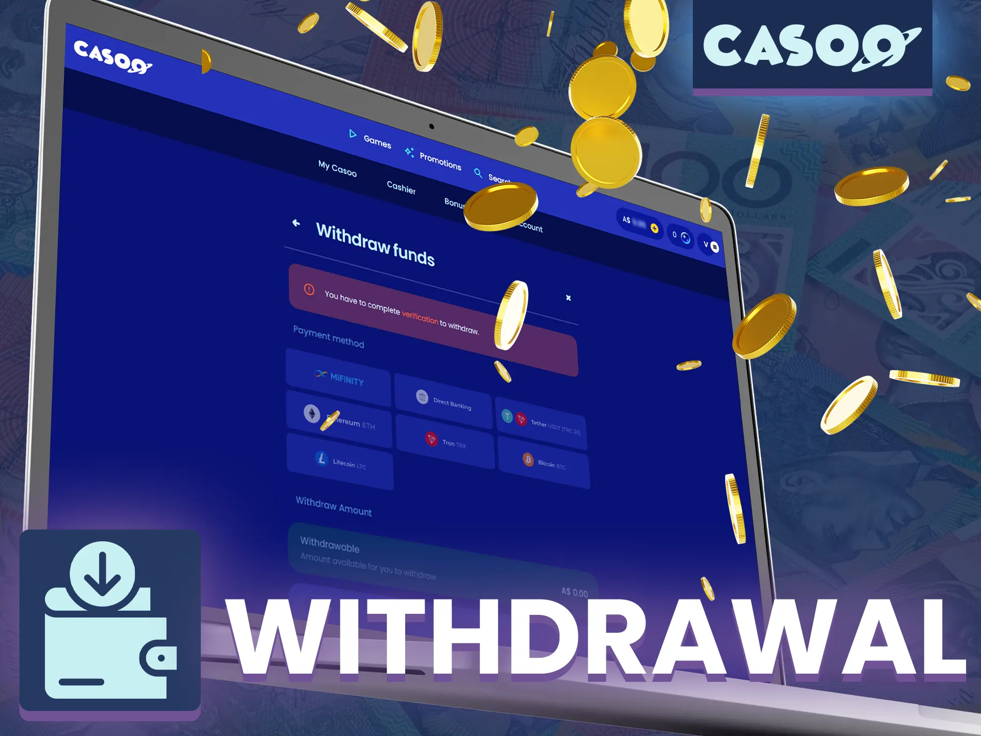 You can make a withdrawal request from Casoo Casino at any time.